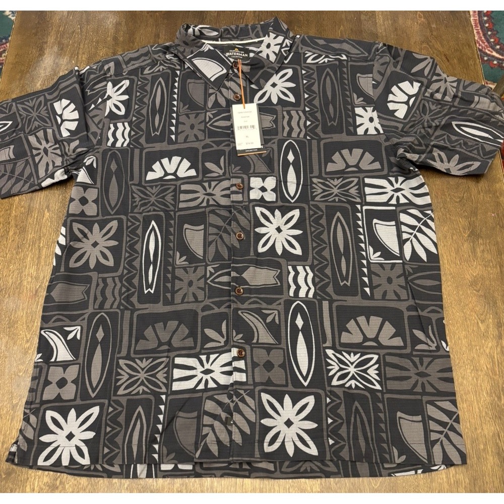 NWT Quiksilver Waterman Boarder Line Shirt Men's XL Phantom Hawaiian Aloha